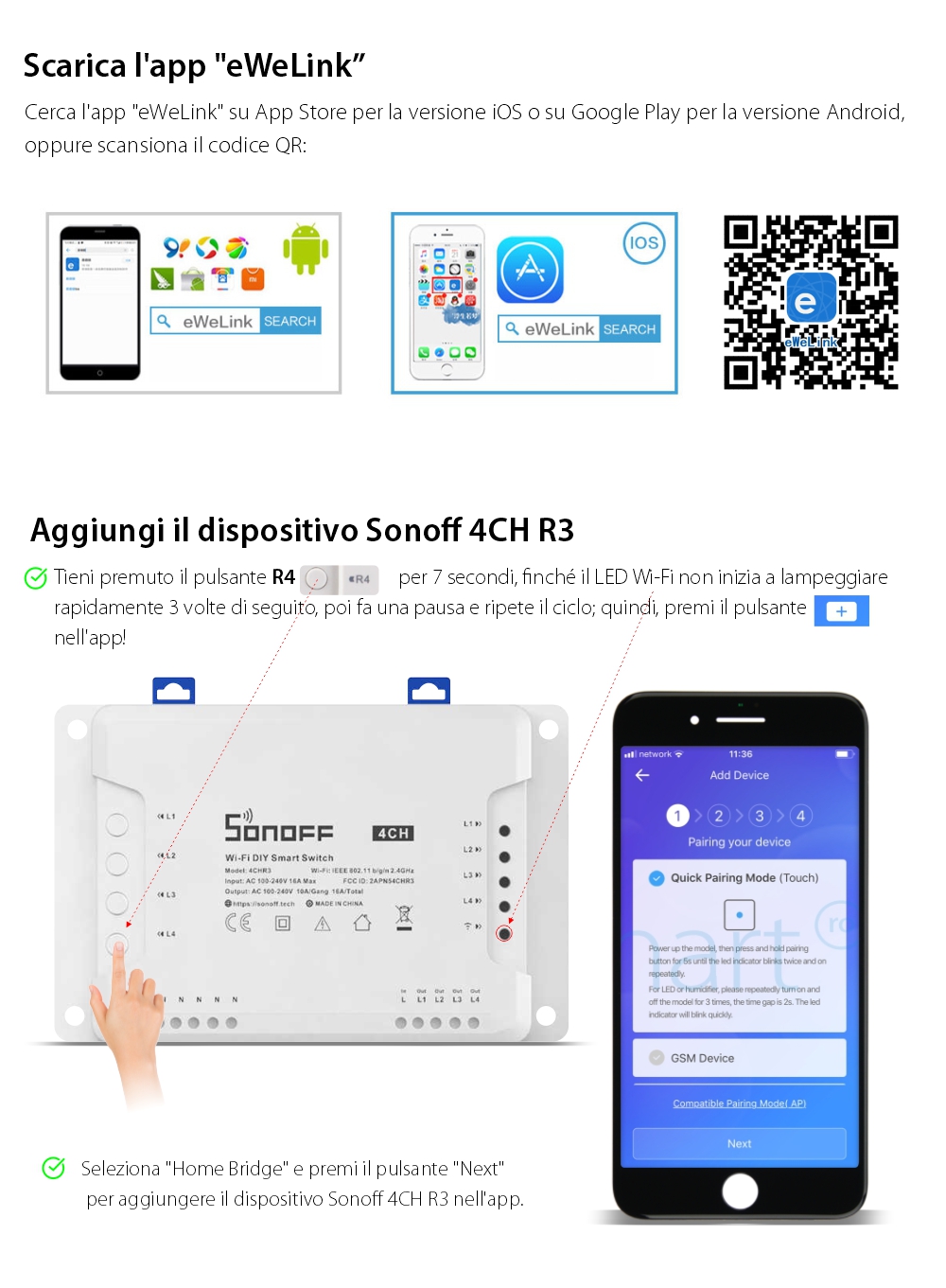 Relè wireless a 4 canali – Sonoff 4CH R3