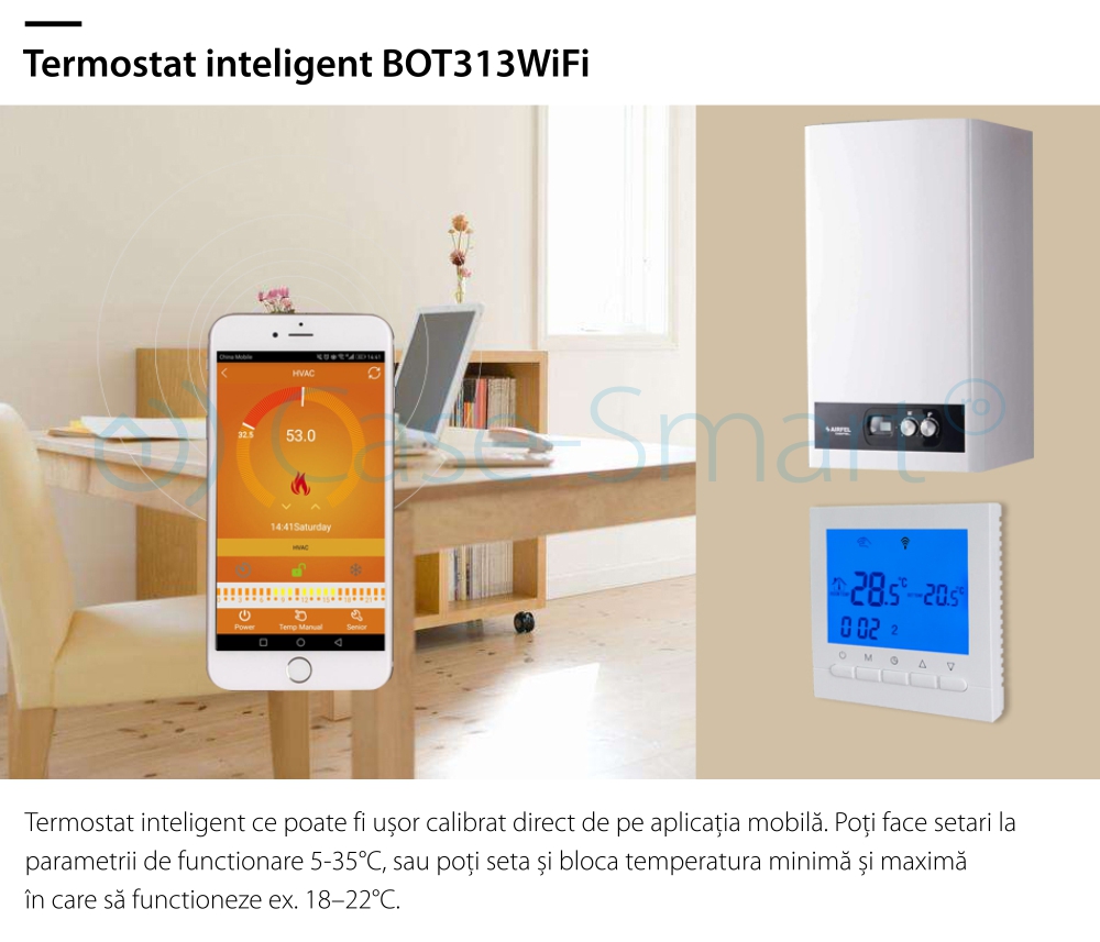 Termostato WiFi per caldaia a gas e riscaldamento a pavimento, Applicazione mobile Smart Life, BeOk BOT-313WiFi