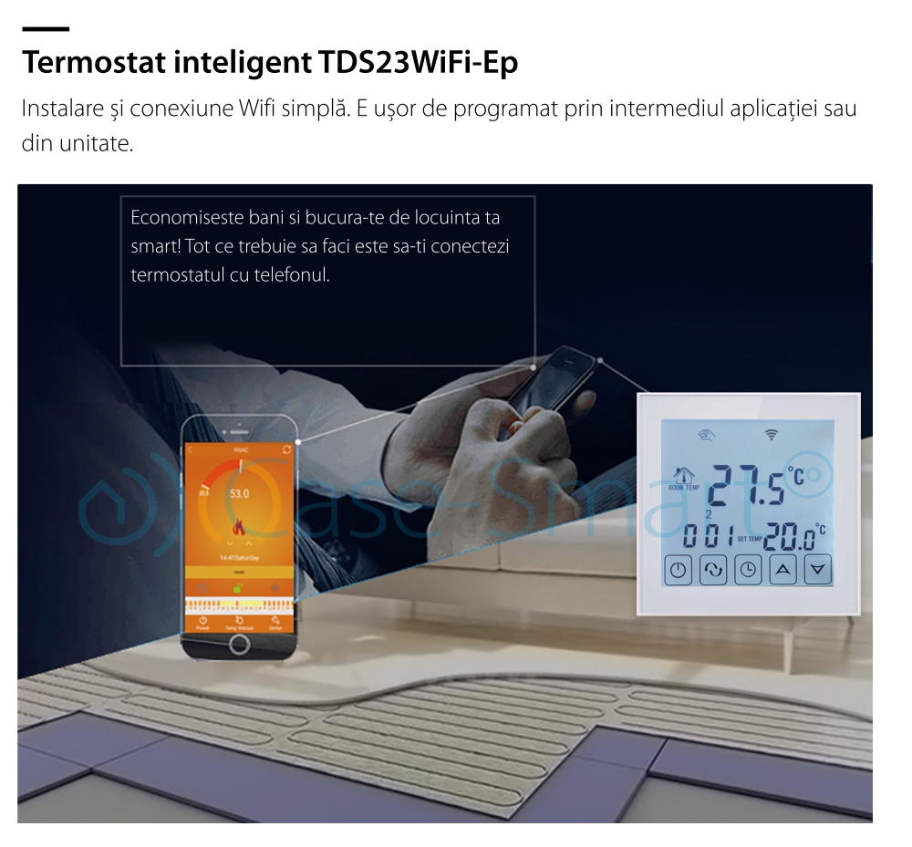 Termostato Wi-Fi per riscaldamento elettrico a pavimento BeOk TDS23WIFI-EP, Tuya