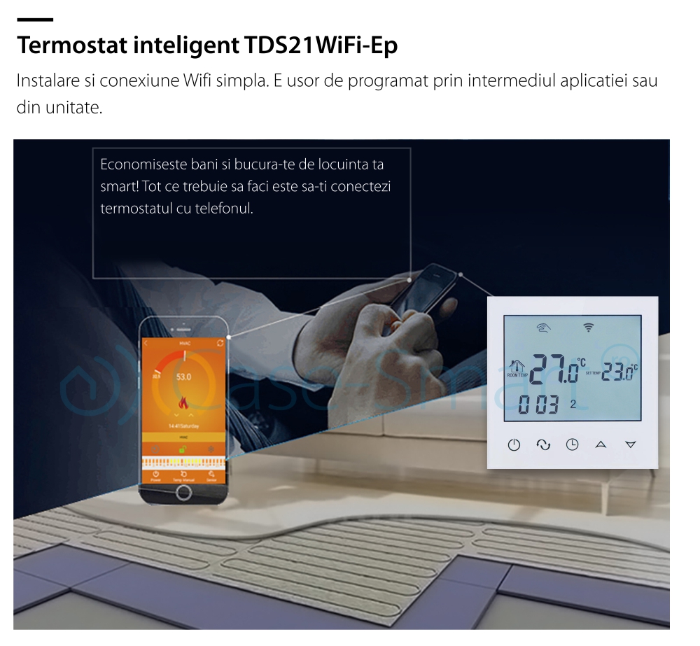 Termostato Wi-Fi per riscaldamento elettrico a pavimento, applicazione mobile Smart Life, BeOk TDS21WiFi-Ep