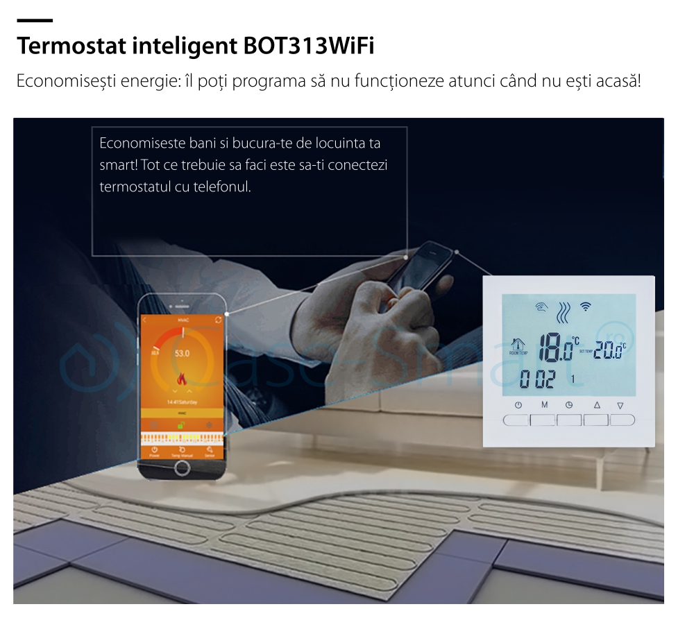 Termostato WiFi per caldaia a gas e riscaldamento a pavimento, Applicazione mobile Smart Life, BeOk BOT-313WiFi