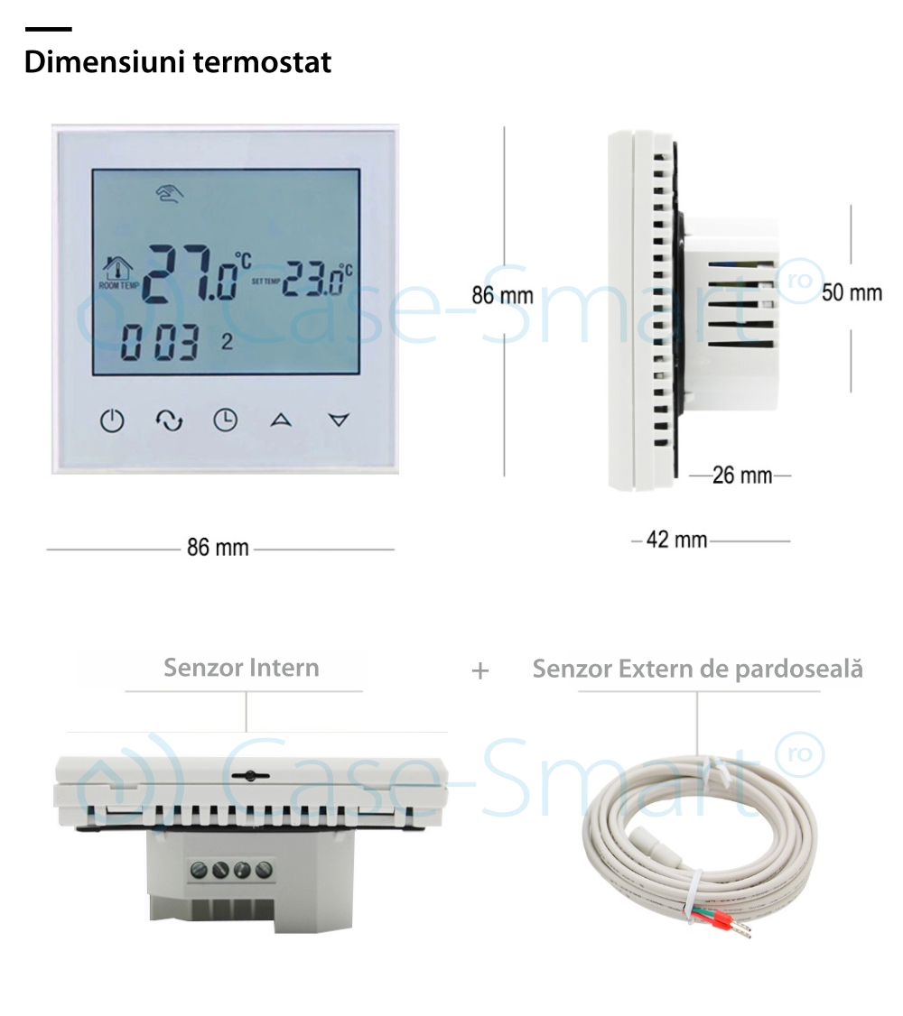 Termostato Wi-Fi per riscaldamento elettrico a pavimento, applicazione mobile Smart Life, BeOk TDS21WiFi-Ep