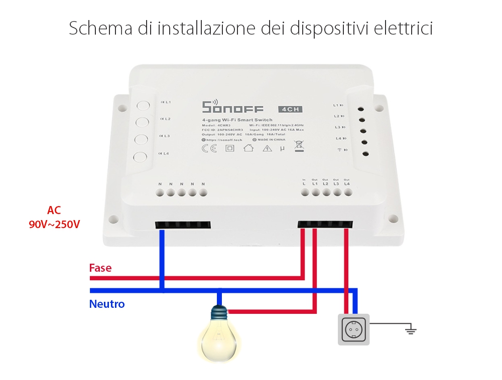 Relè wireless a 4 canali – Sonoff 4CH R3