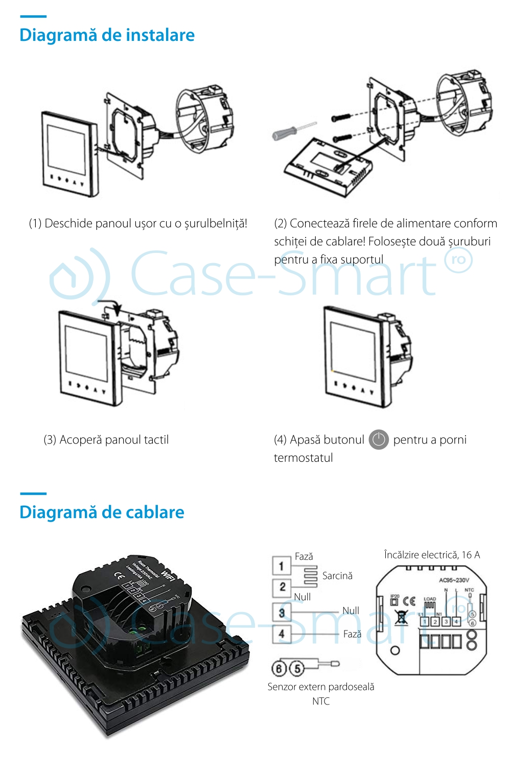 Termostato Wi-Fi per riscaldamento elettrico a pavimento BeOK TGT70WIFI-EP, Applicazione mobile Smart Life.