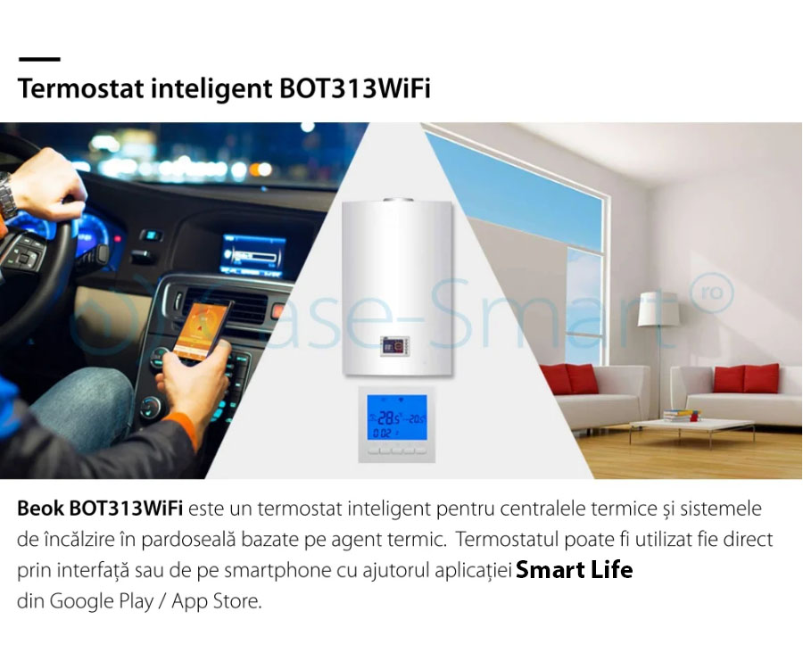 Termostato WiFi per caldaia a gas e riscaldamento a pavimento, Applicazione mobile Smart Life, BeOk BOT-313WiFi