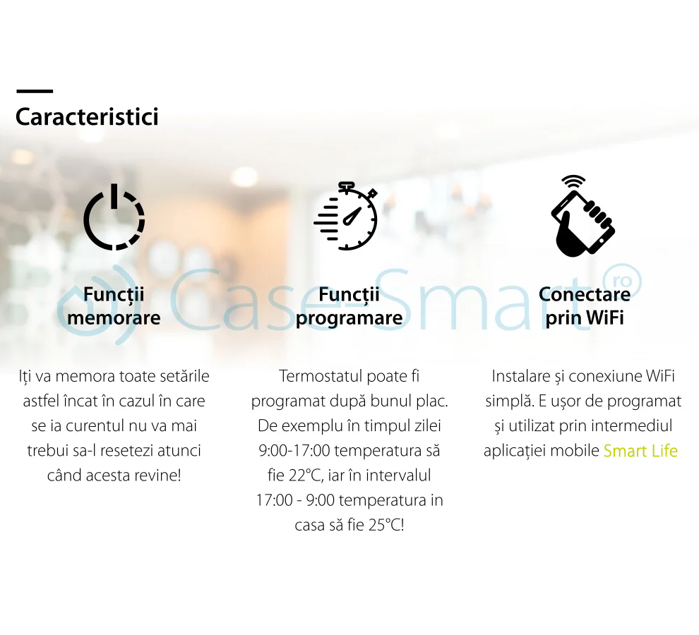 Termostato Wi-Fi per riscaldamento elettrico a pavimento BeOK TGT70WIFI-EP, Applicazione mobile Smart Life.