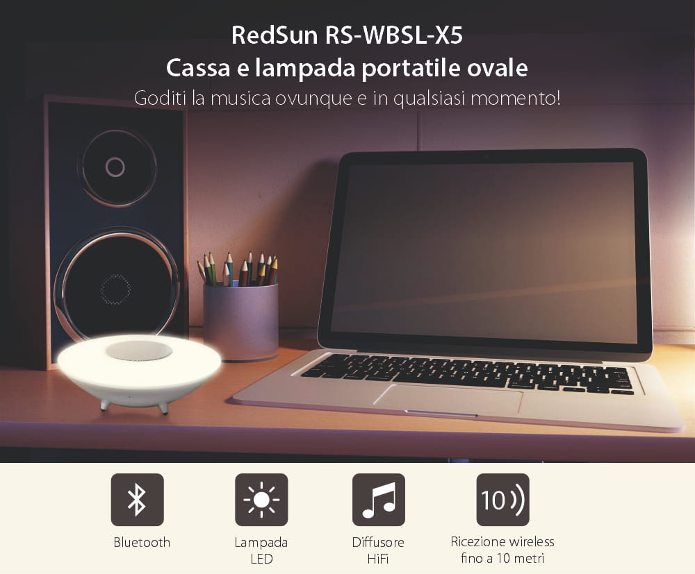 Altoparlante e lampada intelligente ovale con Bluetooth Red Sun RS-WBSL-X5