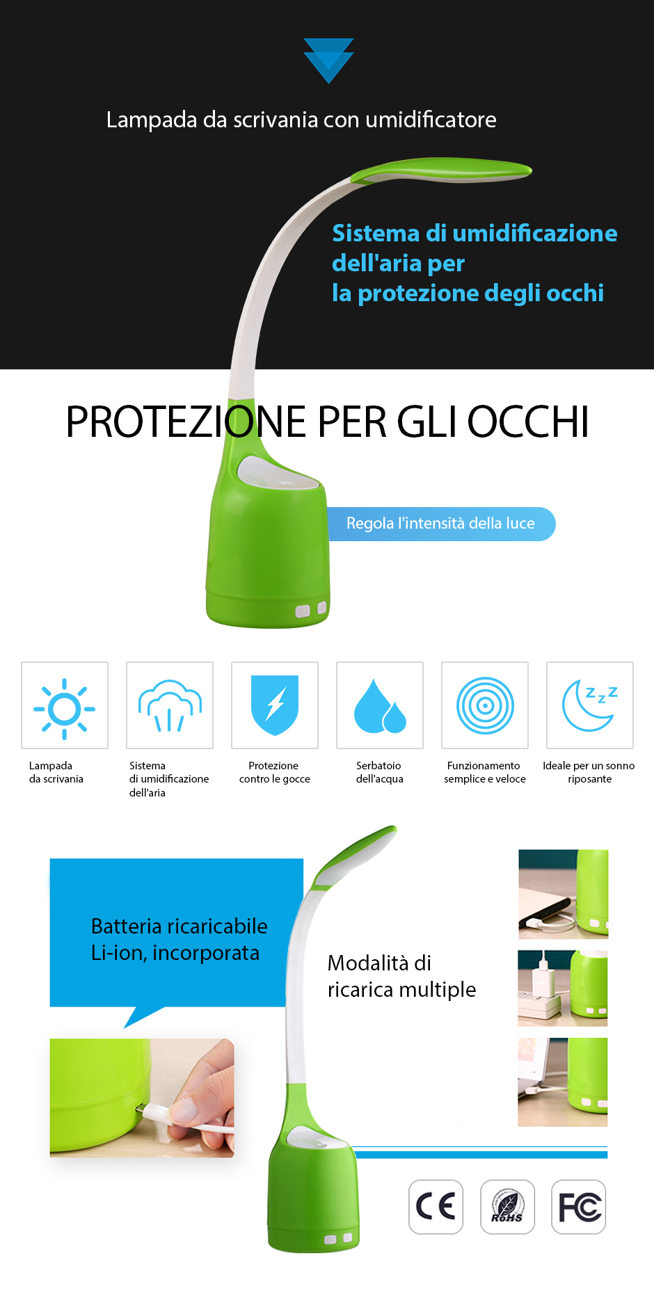 Lampada LED per scrivania con umidificatore d’aria RedSun RS-Q20