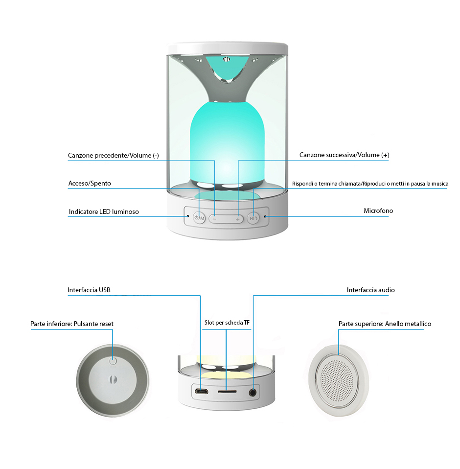 Lampada touch e altoparlante portatile RedSun RS-WBSL-C08