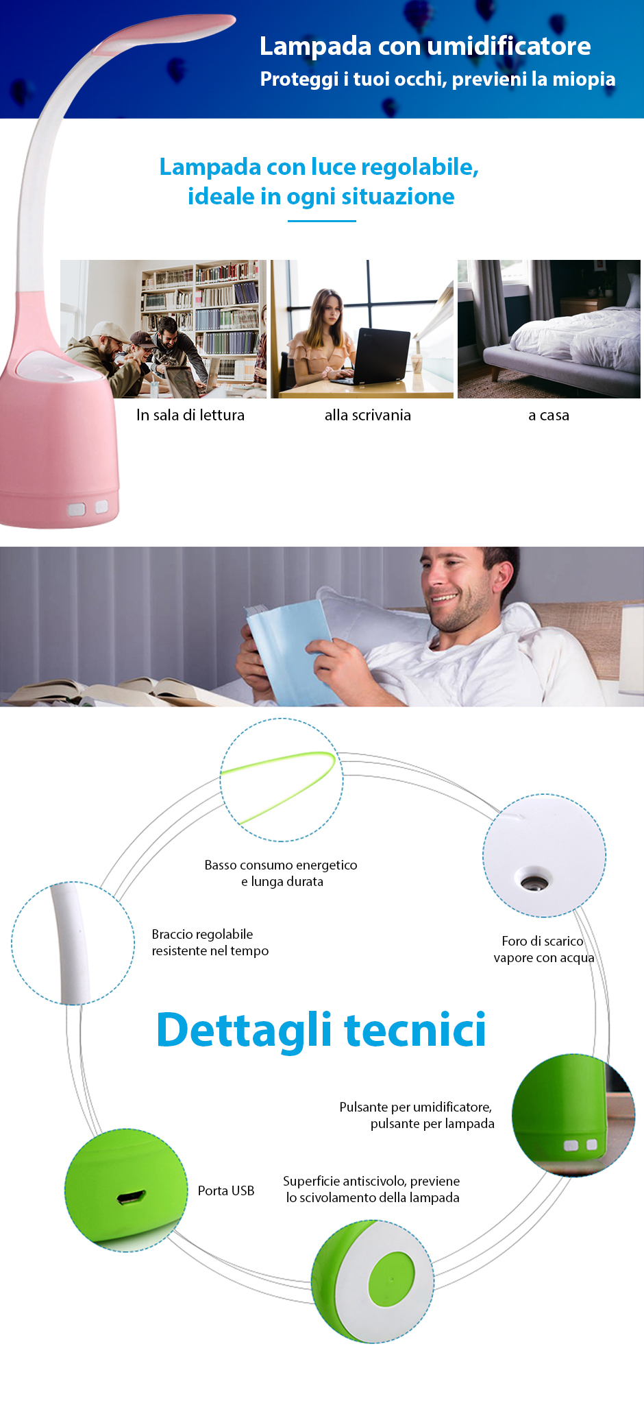 Lampada LED per scrivania con umidificatore d’aria RedSun RS-Q20