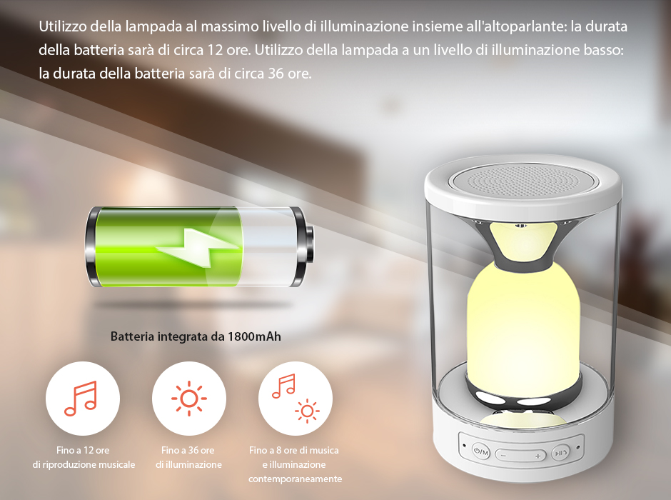 Lampada touch e altoparlante portatile RedSun RS-WBSL-C08