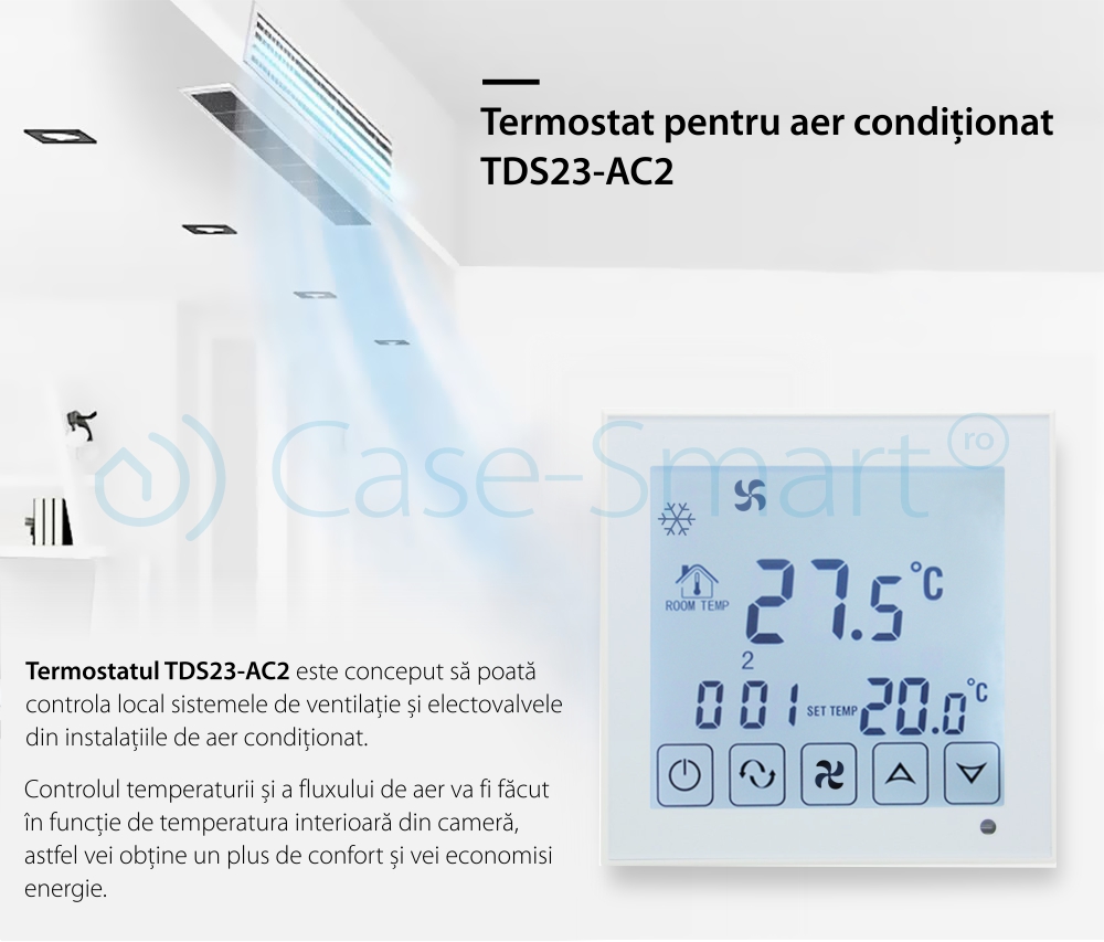 Termostato cablato per condizionatore d’aria BeOk TDS23-AC2, compatibile con sistemi HVAC