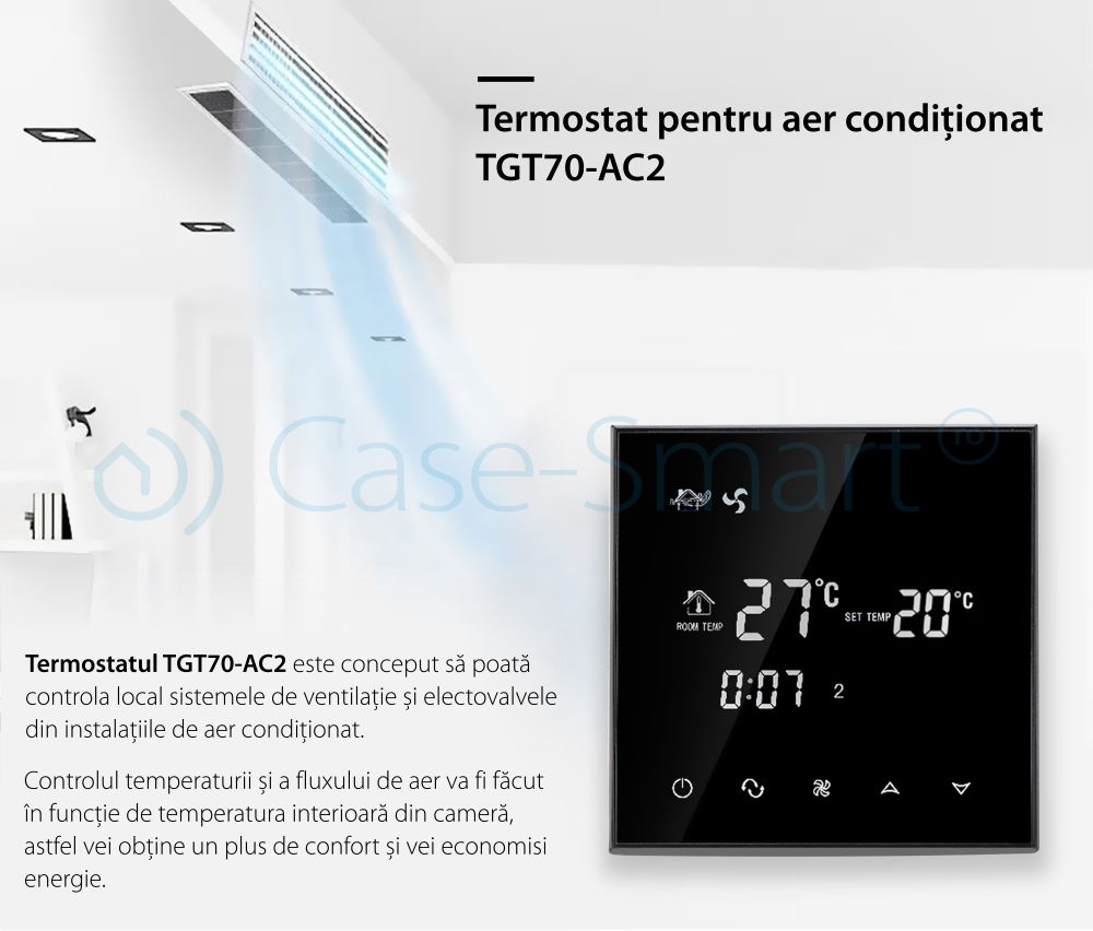 Termostato con cavo per aria condizionata BeOk TGT70-AC2, compatibile con sistemi HVAC.