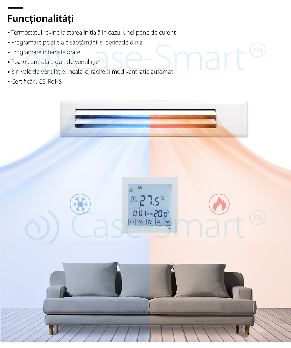 Termostato cablato per condizionatore d’aria BeOk TDS23-AC2, compatibile con sistemi HVAC