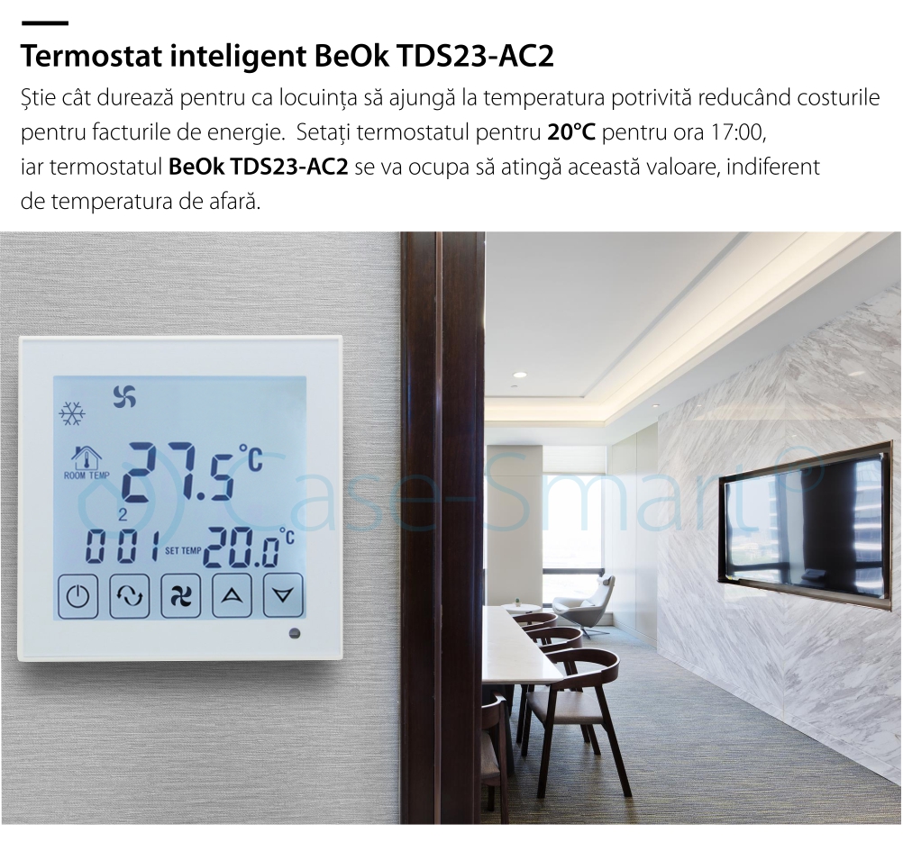 Termostato cablato per condizionatore d’aria BeOk TDS23-AC2, compatibile con sistemi HVAC