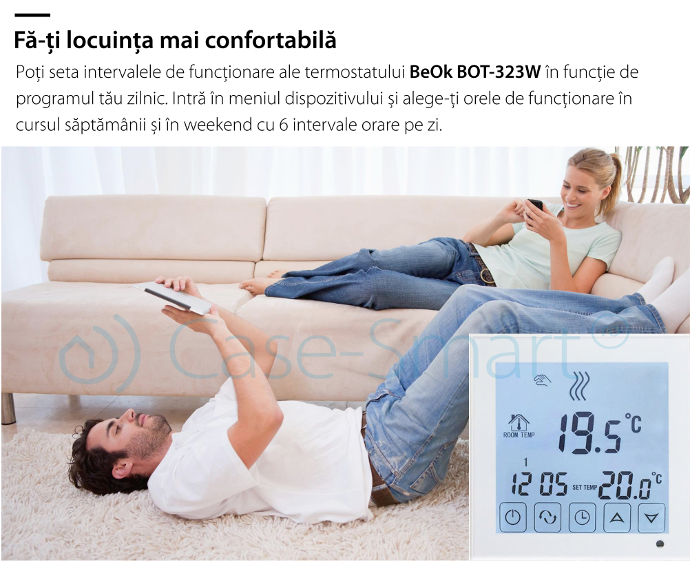 Termostato per caldaia a gas e riscaldamento a pavimento BeOK BOT-323W