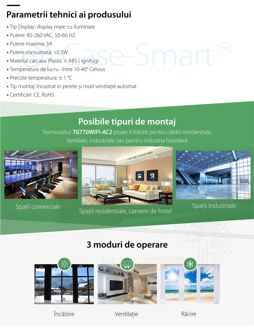 Termostato cablato per aria condizionata BeOk TGT70WIFI-AC2, Applicazione mobile Smart Life, Compatibile con sistemi HVAC
