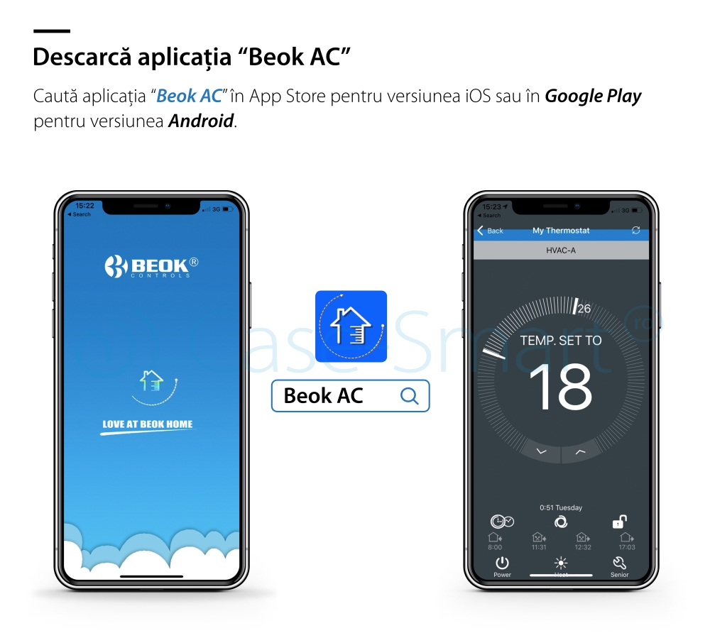 Termostato cablato per condizionatore d’aria BeOk TDS21WIFI-AC2, controllo da telefono cellulare, compatibile con sistemi HVAC