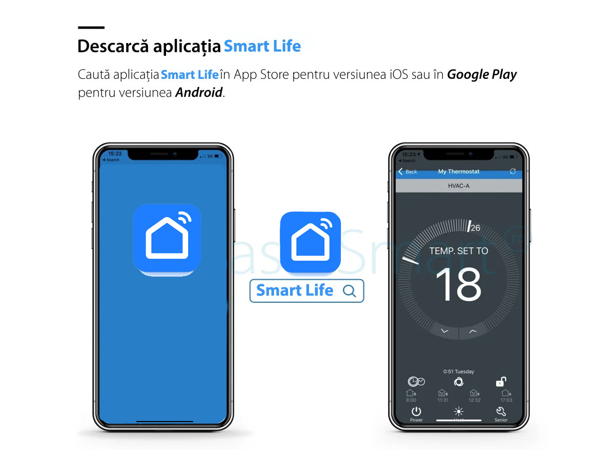 Termostato cablato per aria condizionata BeOk TGT70WIFI-AC2, Applicazione mobile Smart Life, Compatibile con sistemi HVAC