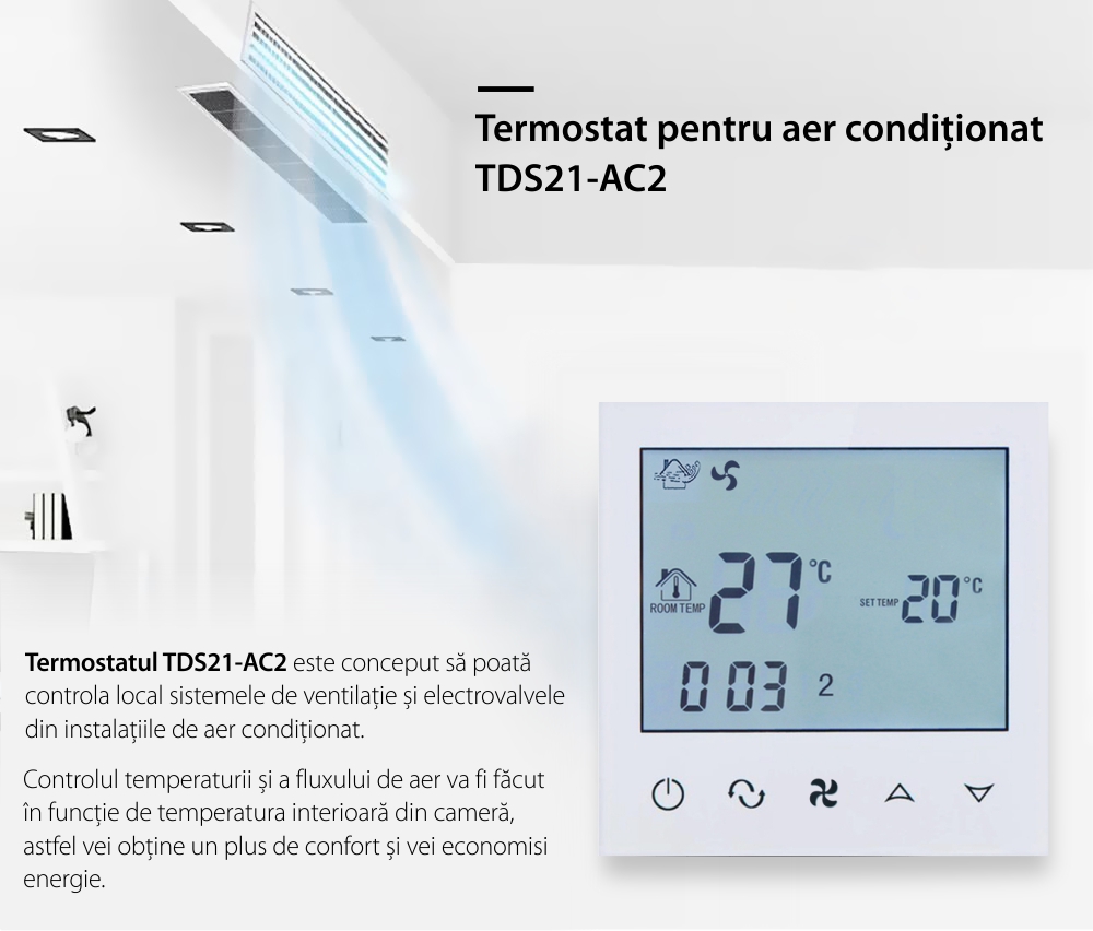 Termostato cablato per condizionatore d’aria BeOk TDS21-AC2, compatibile con sistemi HVAC