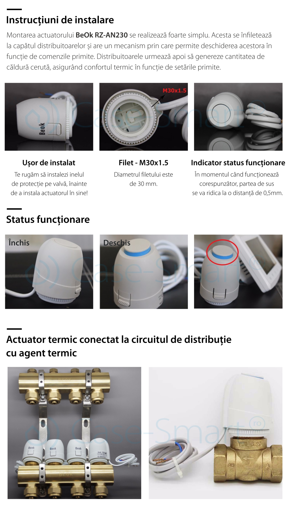 Attuatore termico normalmente aperto BeOk RZ-AN230-NO