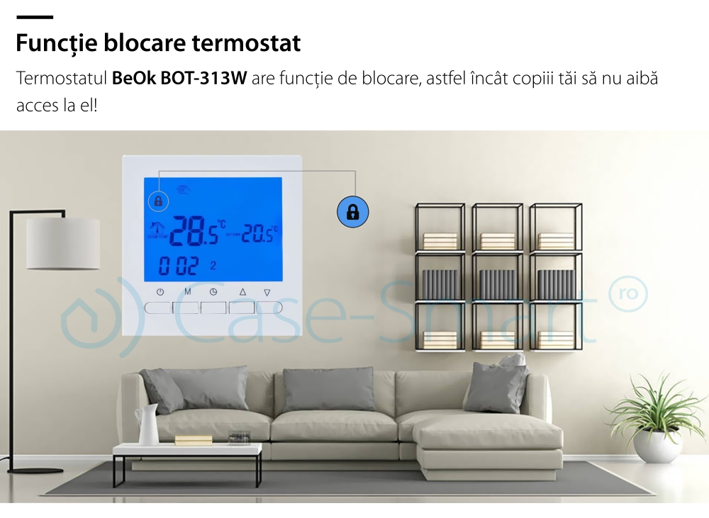 Termostato per caldaia a gas e riscaldamento a pavimento BeOK BOT-313W