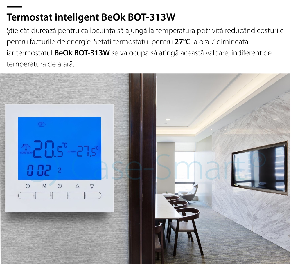 Termostato per caldaia a gas e riscaldamento a pavimento BeOK BOT-313W