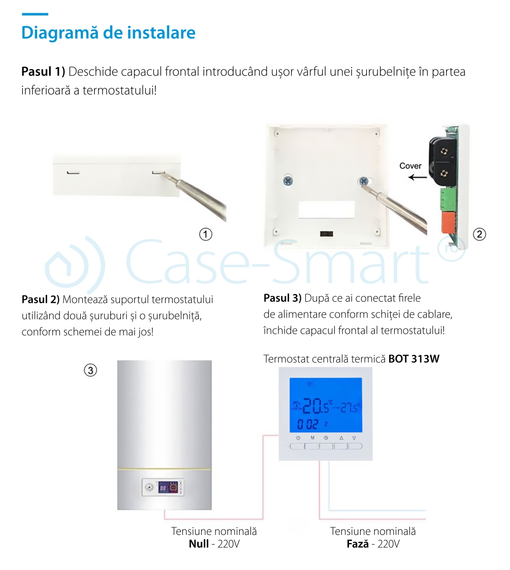 Termostato per caldaia a gas e riscaldamento a pavimento BeOK BOT-313W