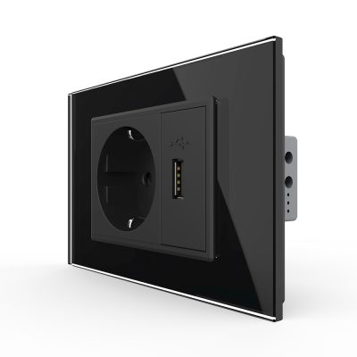 Presa Schuko con USB Livolo Standard italiano colore nero