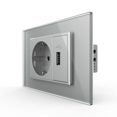 Presa Schuko con USB Livolo Standard italiano colore griggio