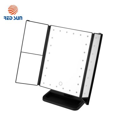 Specchio cosmetico rotante RedSun, con luci LED e dimmer per il trucco colore nero