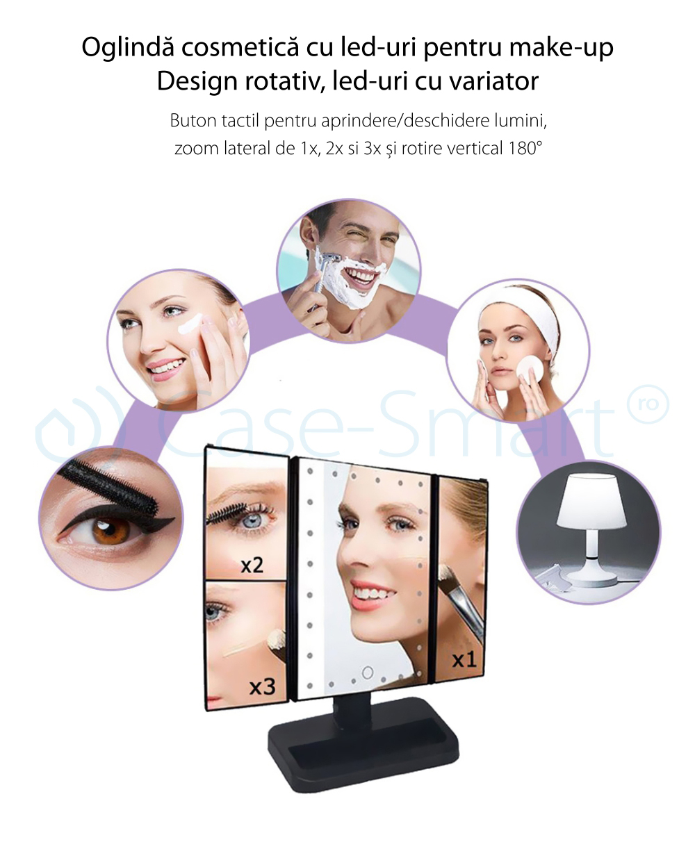 Specchio cosmetico rotante RedSun, con luci LED e dimmer per il trucco