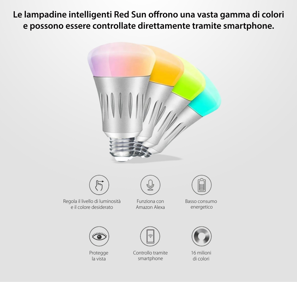 Lampadina intelligente LED RGB Wi-Fi rotonda Red Sun, controllo tramite app mobile – RS-SLD02-E27