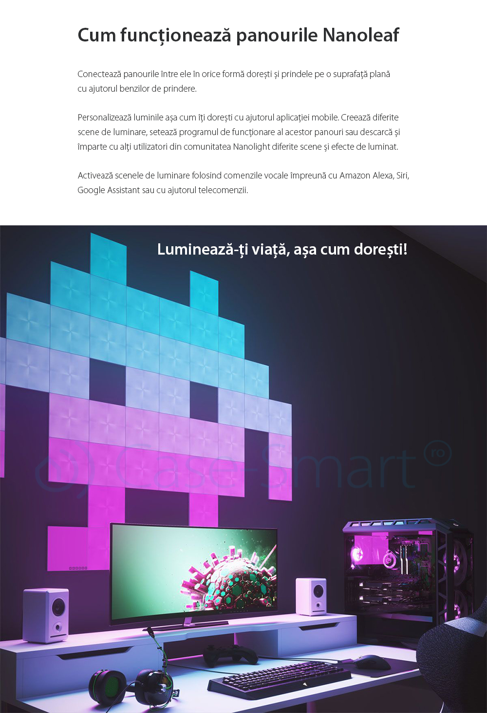 Pacchetto 4 Pannelli Luminosi Intelligenti Nanoleaf Canvas con Sensore Musica per Estensione Kit Base Canvas, LED RGBW