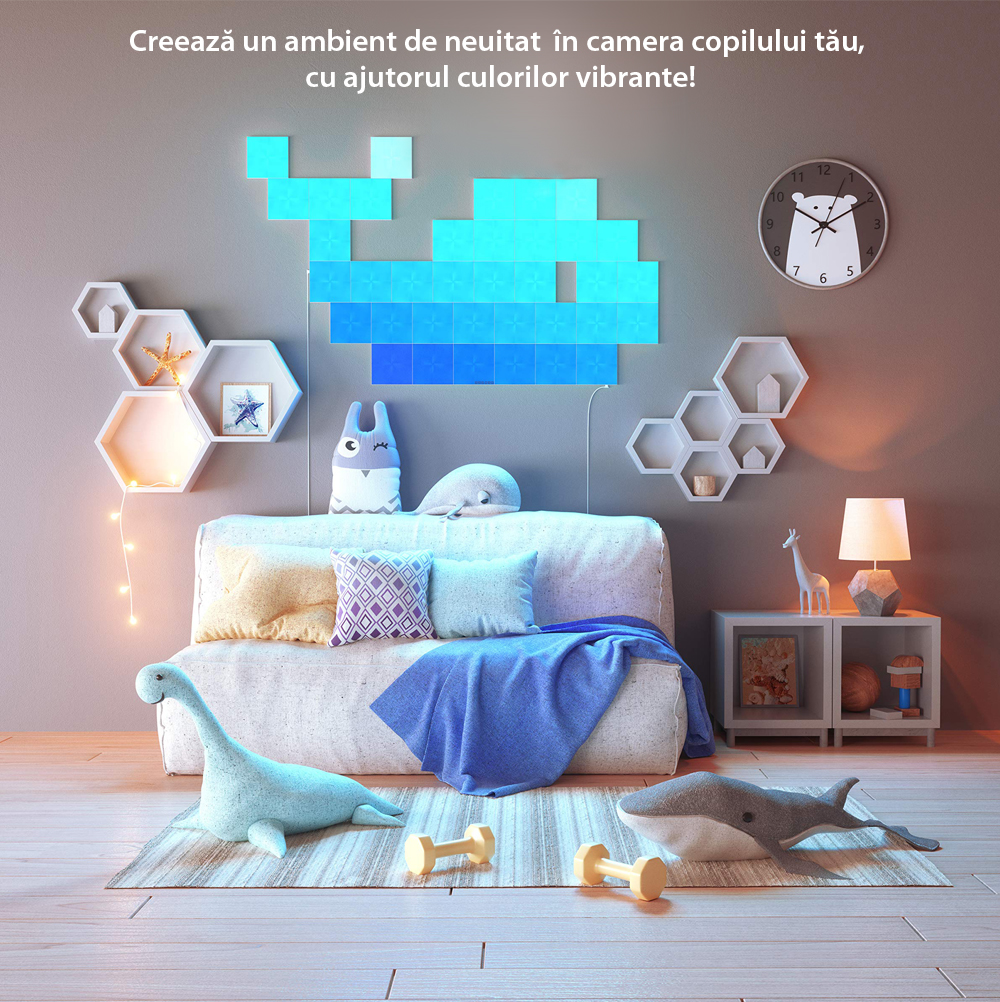 Pacchetto 4 Pannelli Luminosi Intelligenti Nanoleaf Canvas con Sensore Musica per Estensione Kit Base Canvas, LED RGBW