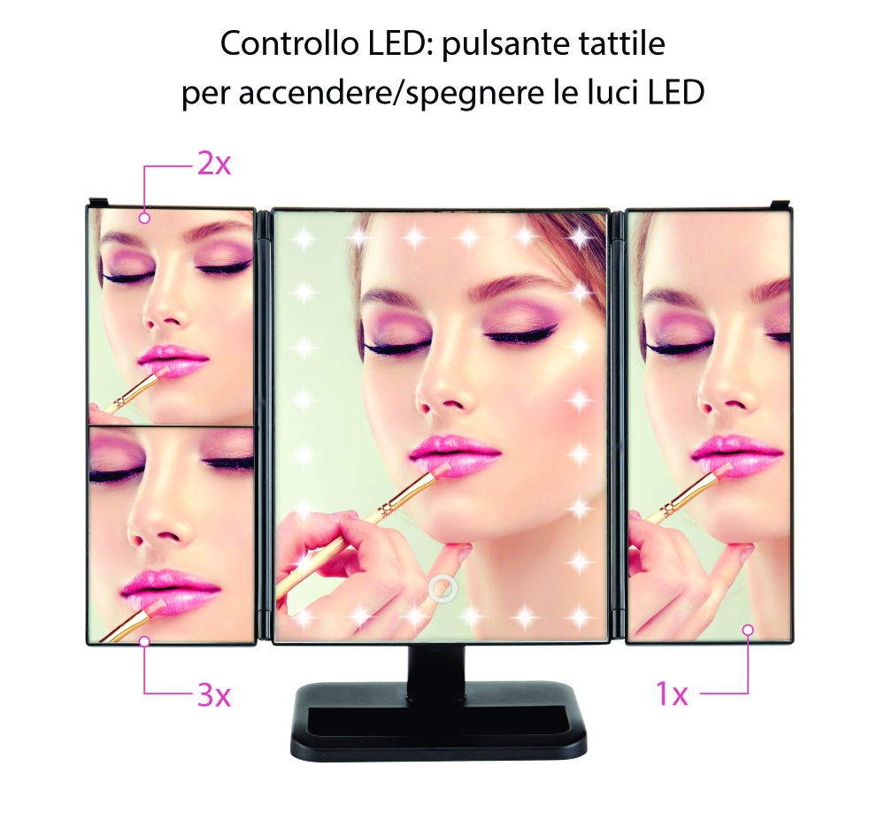 Specchio cosmetico rotante RedSun, con luci LED e dimmer per il trucco