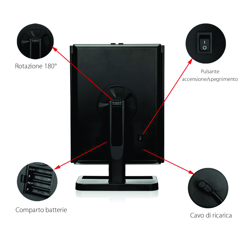 Specchio cosmetico rotante RedSun, con luci LED e dimmer per il trucco