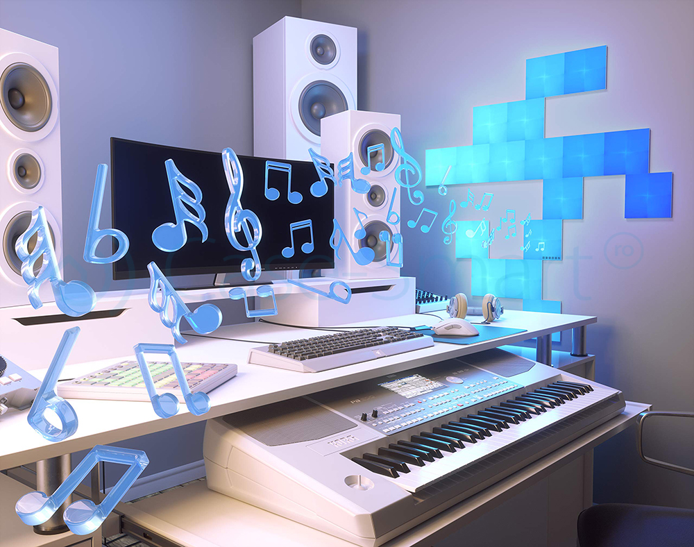 Pacchetto 4 Pannelli Luminosi Intelligenti Nanoleaf Canvas con Sensore Musica per Estensione Kit Base Canvas, LED RGBW