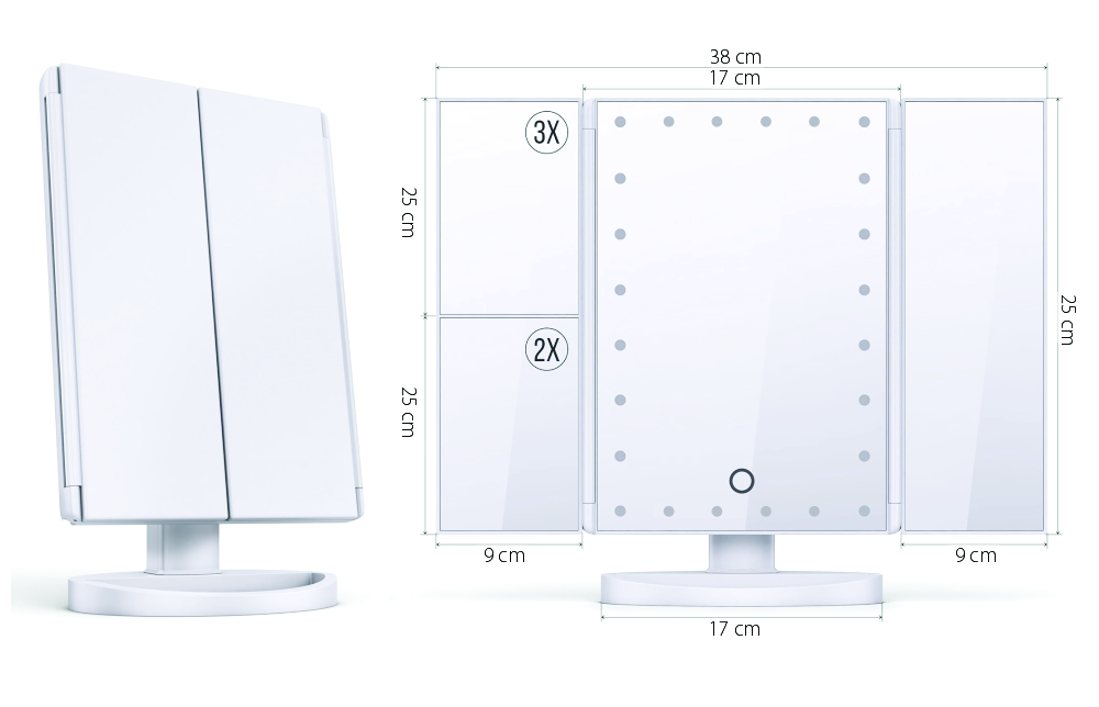 Specchio cosmetico rotante RedSun, con luci LED e dimmer per il trucco