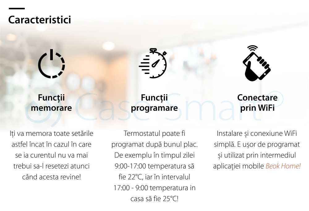 Termostato Wireless per riscaldamento elettrico a pavimento Beok TGR87WiFi-EP, Funzione Anti-gelo, Impostazione intervallo di funzionamento, Controllo tramite smartphone