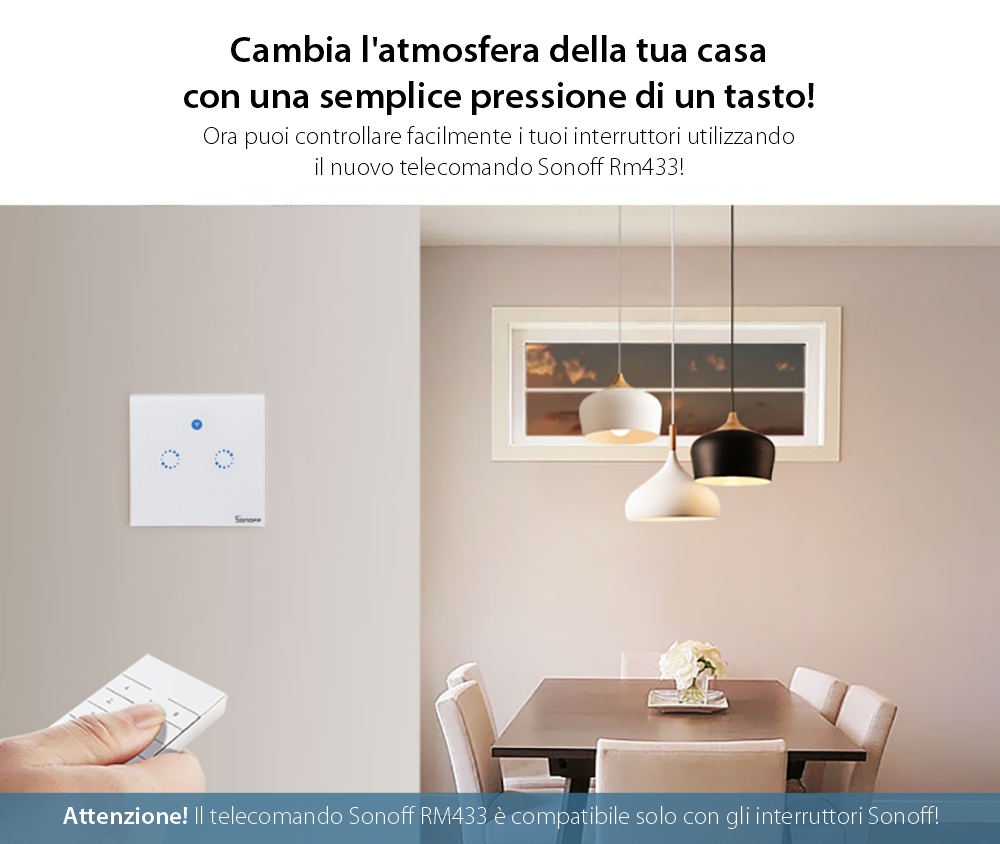 Telecomando RF Sonoff RM433 con Funzione di Sincronizzazione Wi-Fi, Regolazione Intensità Luminosa, Regolazione Velocità Ventilatore