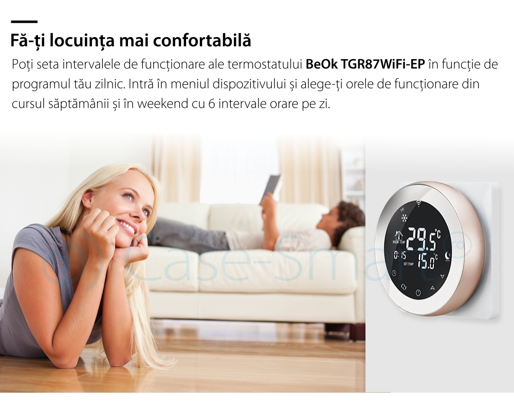 Termostato Wireless per riscaldamento elettrico a pavimento Beok TGR87WiFi-EP, Funzione Anti-gelo, Impostazione intervallo di funzionamento, Controllo tramite smartphone