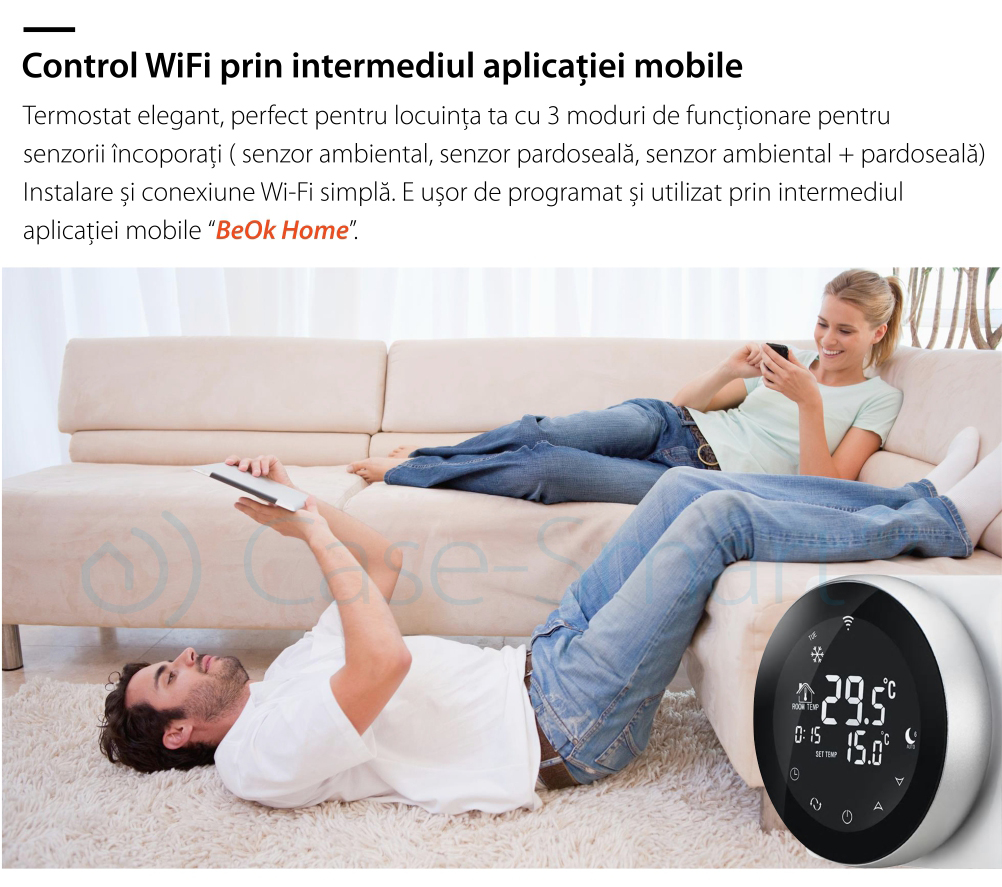 Termostato Wireless per riscaldamento elettrico a pavimento Beok TGR87WiFi-EP, Funzione Anti-gelo, Impostazione intervallo di funzionamento, Controllo tramite smartphone