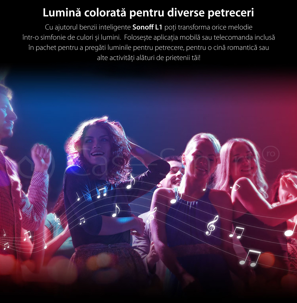 Striscia LED RGB Intelligente Wireless Sonoff L1, Lunghezza 2 m, Telecomando incluso, Controllo vocale, Controllo tramite smartphone.