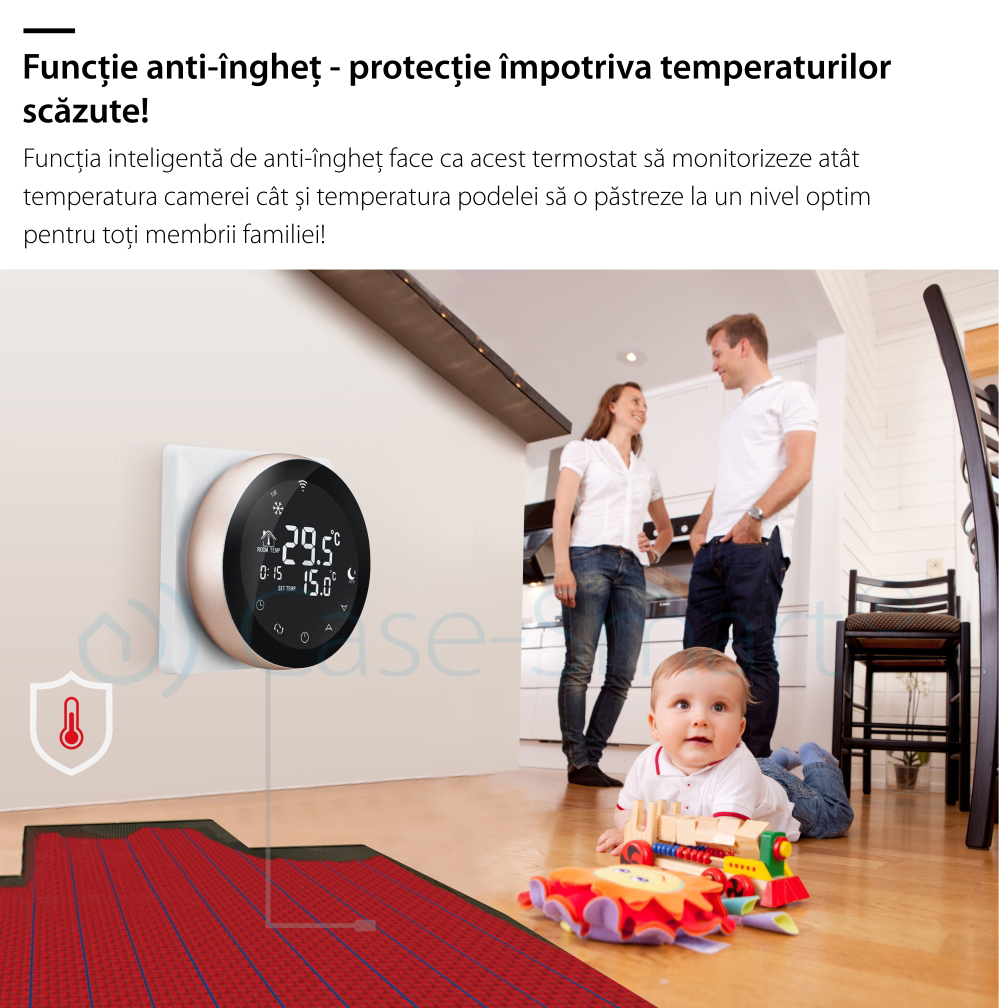 Termostato Wireless per riscaldamento elettrico a pavimento Beok TGR87WiFi-EP, Funzione Anti-gelo, Impostazione intervallo di funzionamento, Controllo tramite smartphone