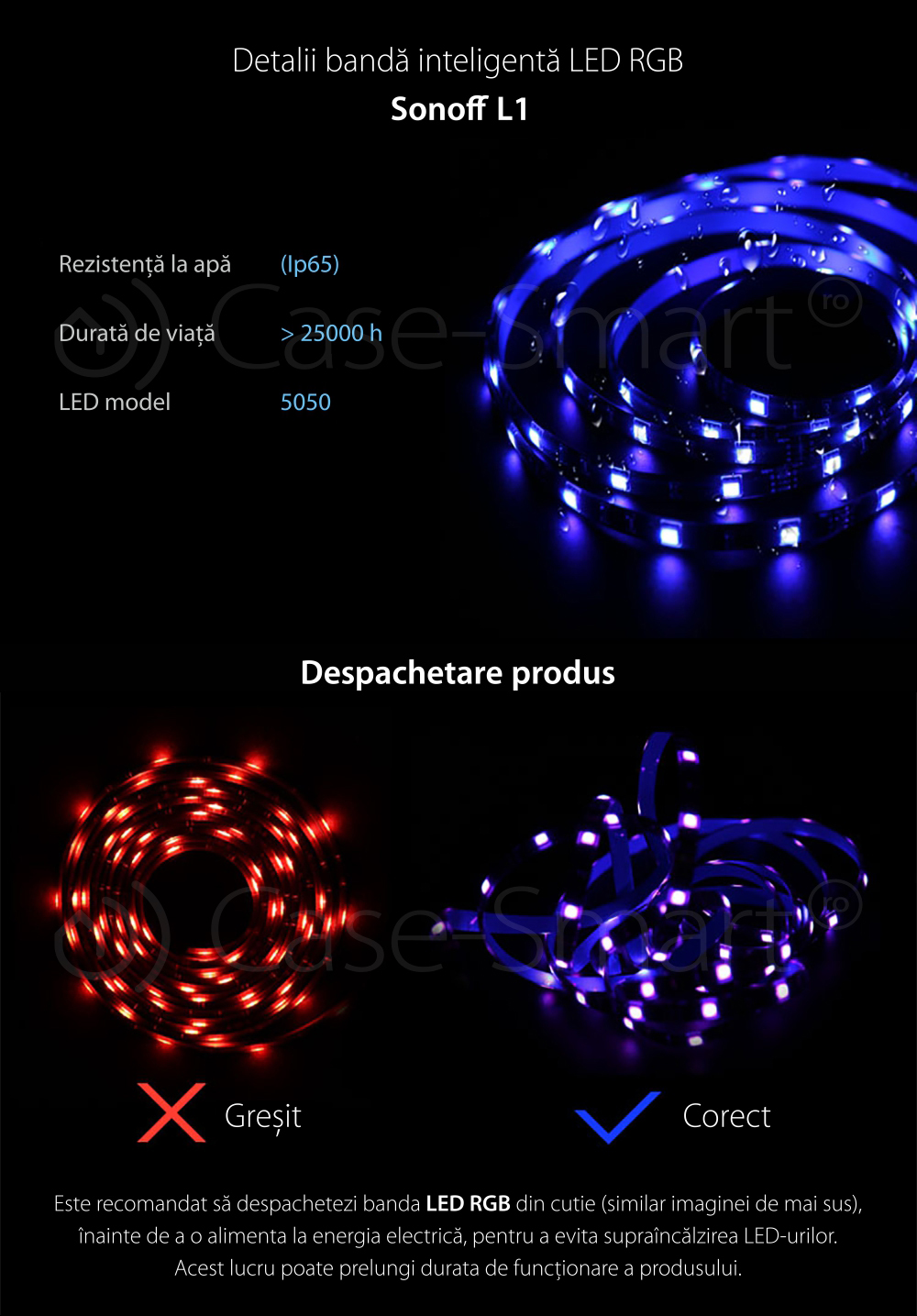 Striscia LED RGB Intelligente Wireless Sonoff L1, Lunghezza 2 m, Telecomando incluso, Controllo vocale, Controllo tramite smartphone.