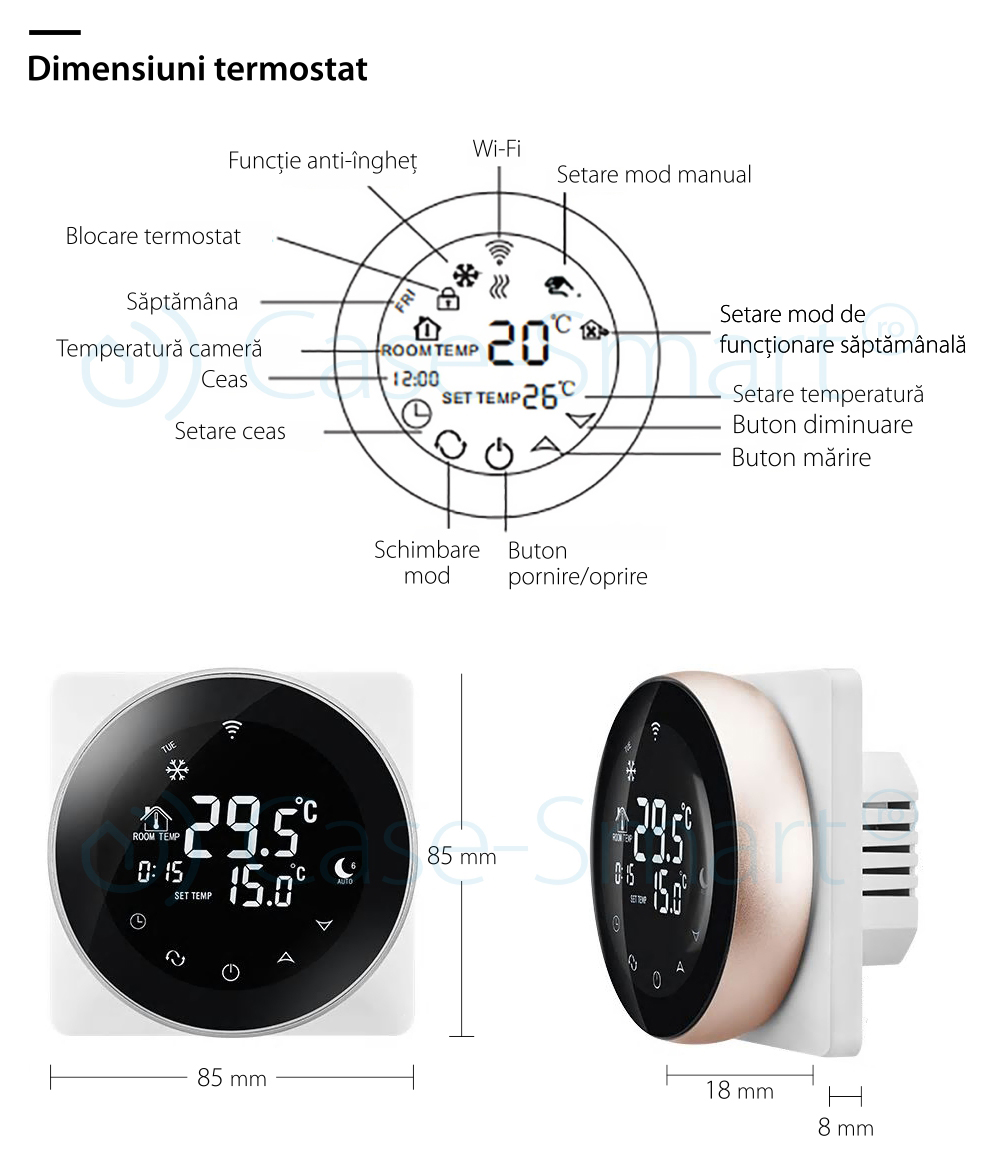 Termostato Wireless per riscaldamento elettrico a pavimento Beok TGR87WiFi-EP, Funzione Anti-gelo, Impostazione intervallo di funzionamento, Controllo tramite smartphone