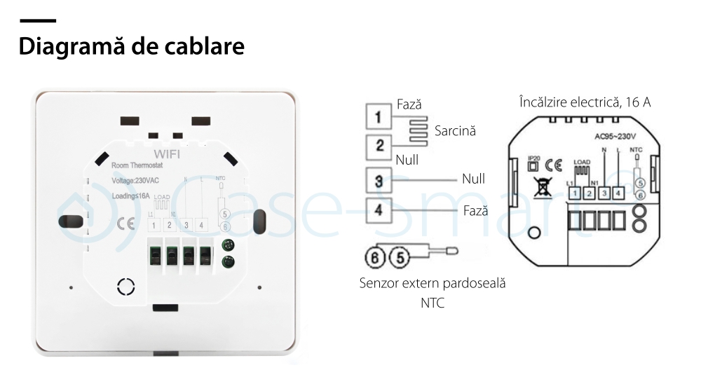 Termostato Wireless per riscaldamento elettrico a pavimento Beok TGR87WiFi-EP, Funzione Anti-gelo, Impostazione intervallo di funzionamento, Controllo tramite smartphone