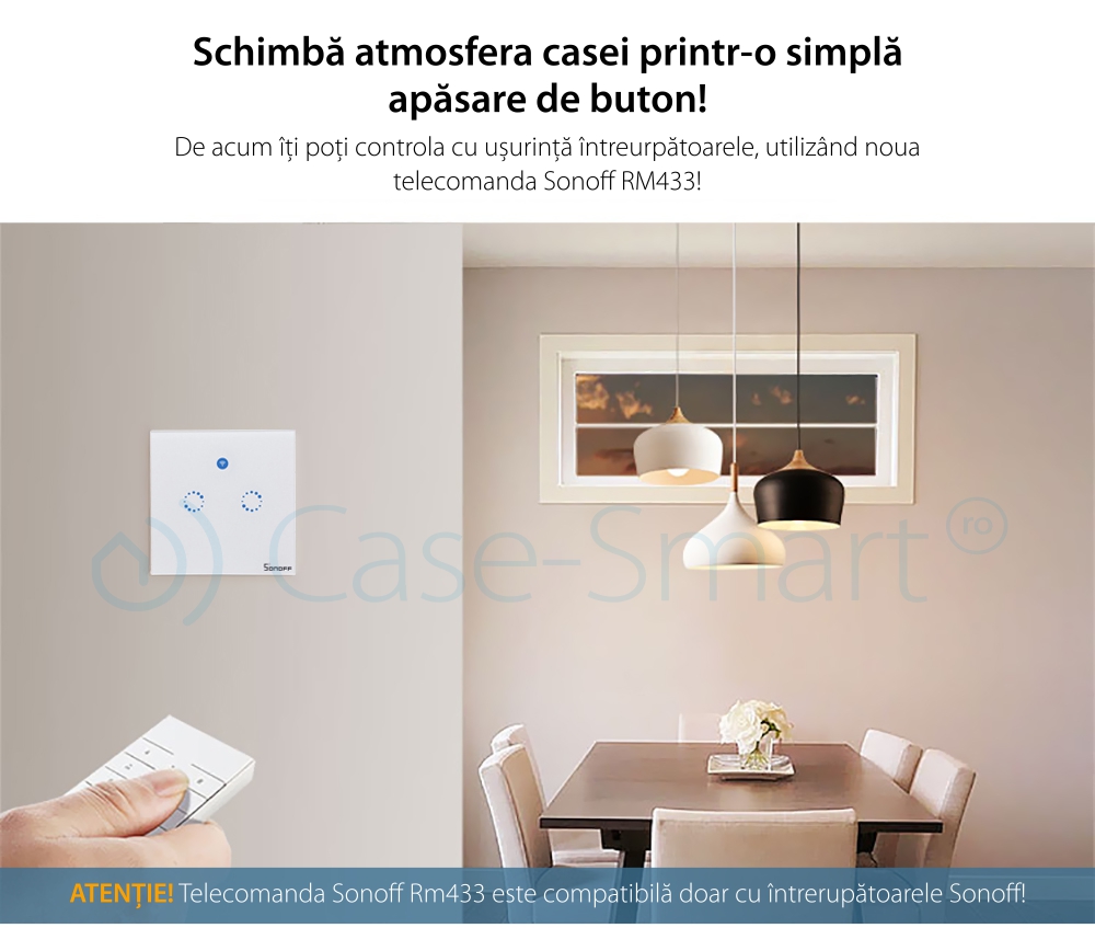 Pacchetto Supporto da Parete + Telecomando RF Sonoff RM433 con Funzione Sincronizzazione Wi-Fi, Regolazione Intensità Luci, Regolazione Velocità Ventilatore