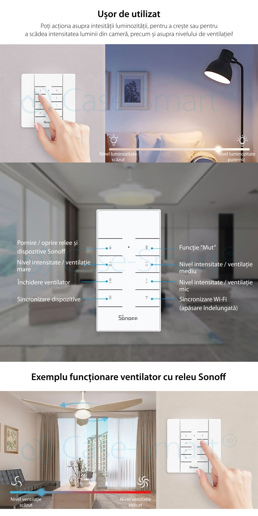 Pacchetto Supporto da Parete + Telecomando RF Sonoff RM433 con Funzione Sincronizzazione Wi-Fi, Regolazione Intensità Luci, Regolazione Velocità Ventilatore